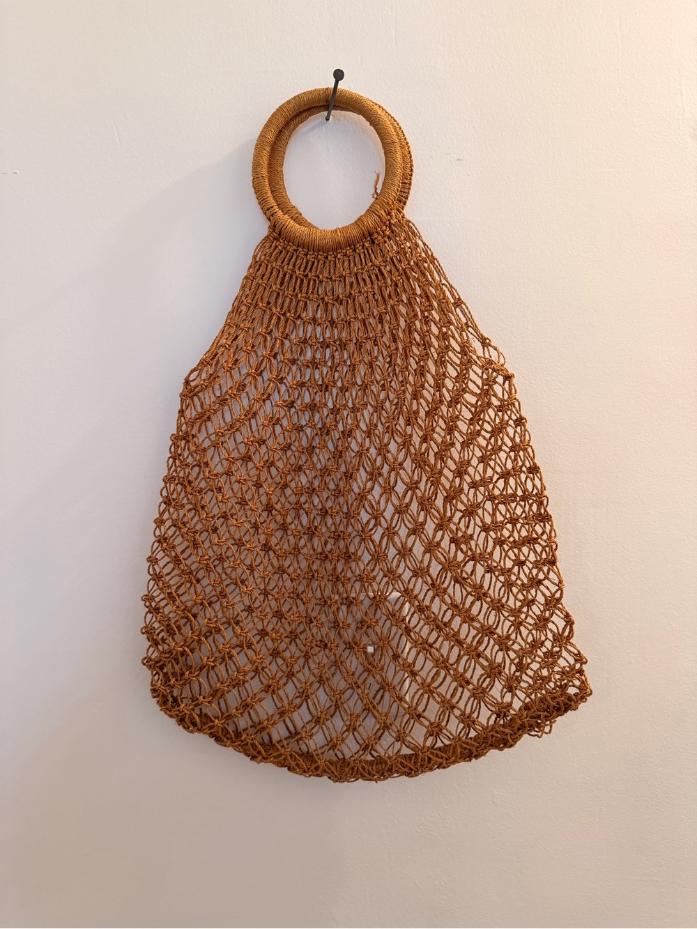70’s Brown Woven Net Tote Bag with Round Handles